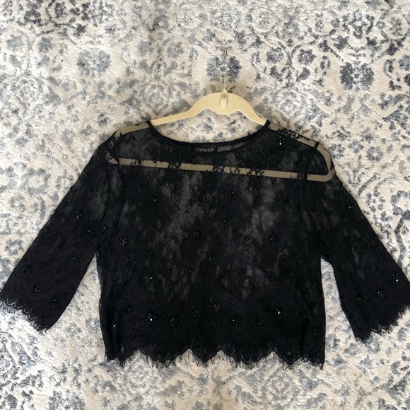 CUTE TOPSHOP black lace beaded crop top LOW PRICE - Picture 4 of 6
